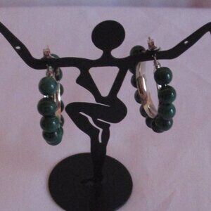 Malachite Gemstone Pearl Bead Dangle Earrings
